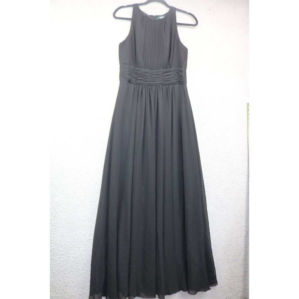 Lauren Ralph Lauren Whimsigoth Black Chiffon Maxi Dress-Size 6-Sheer-Lined-Zip